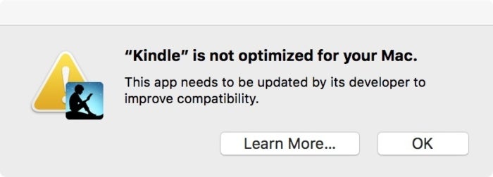kindle app is not optimized for your mac